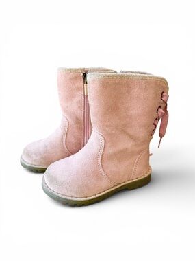Ugg Light Blush Pink Suede Lace Up Boots with Side Zip Closure